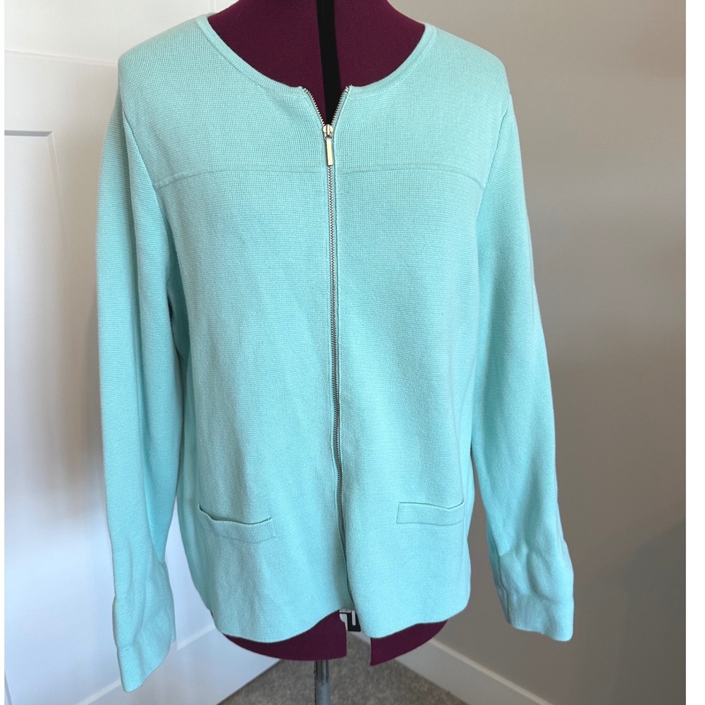 Talbots Women XL Aqua Full Zip Cotton Cardigan Sweater/ Pockets/Capsule
Piece